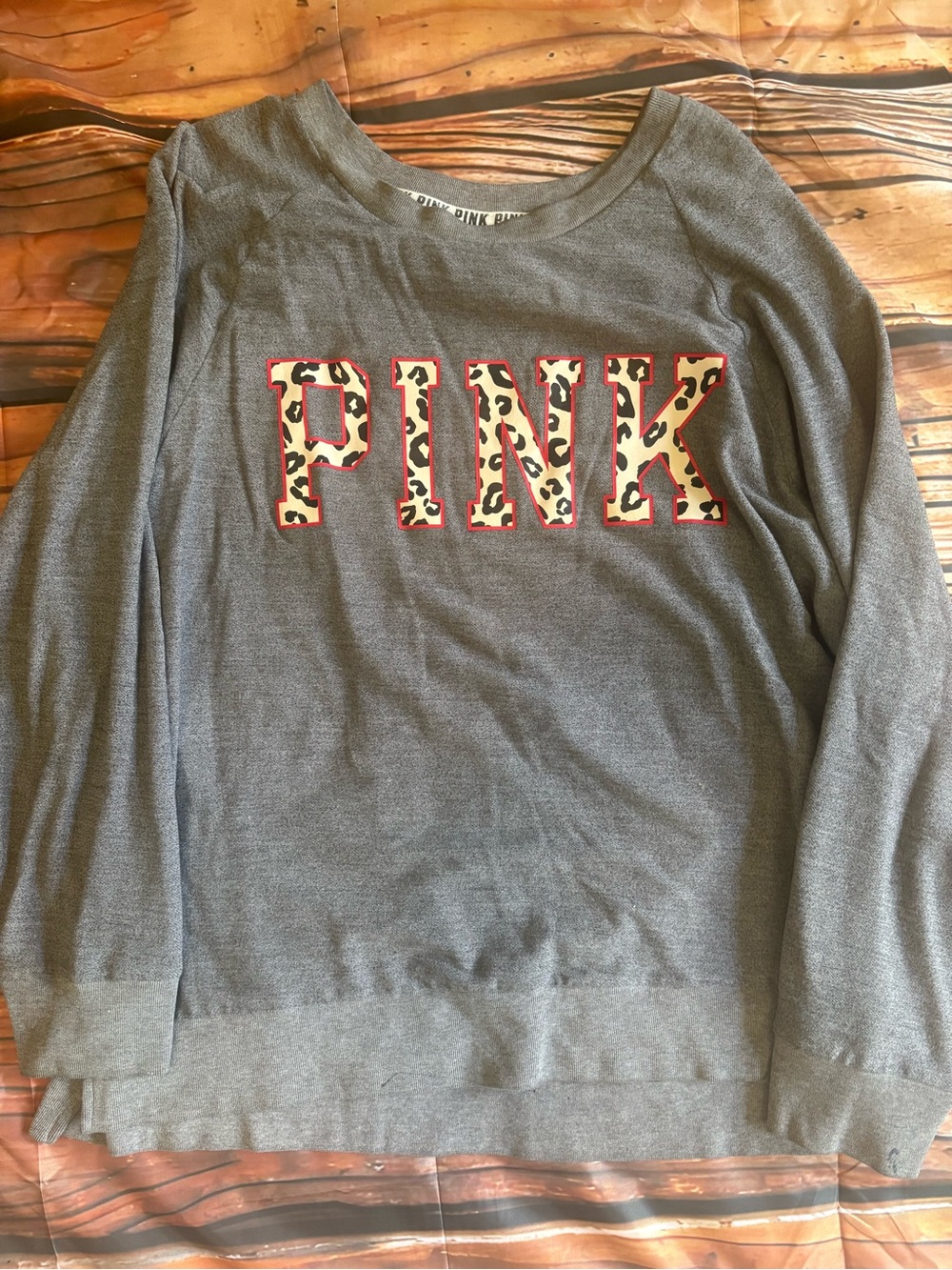 PINK Victoria's Secret Gray Girls' Sweatshirt with Leopard Lettering